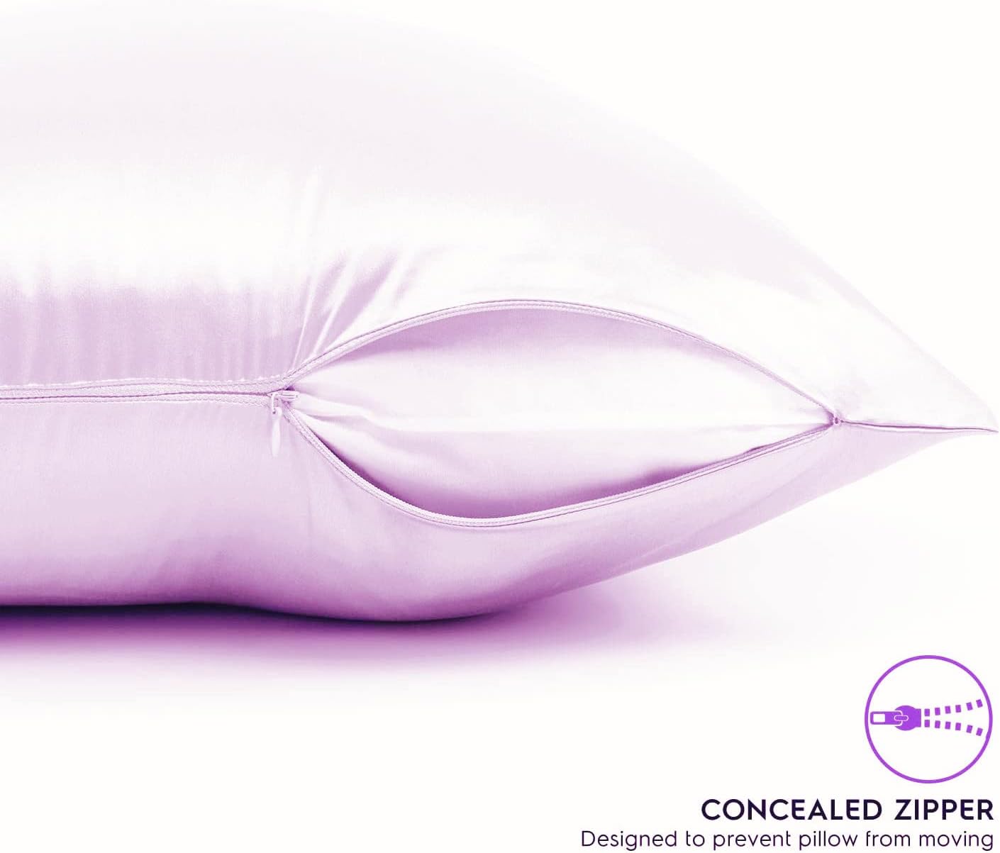 JUWENIN,Luxury Satin Pillowcase with Zipper (Silky Satin Pillow Case for Hair) Set of 2 (Queen, Pink)