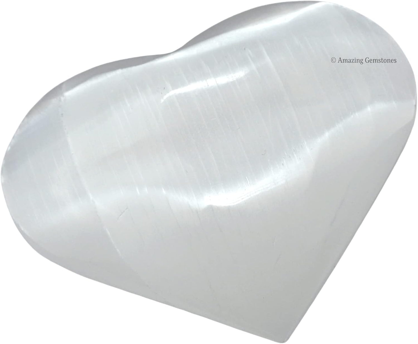 Selenite Crystal Heart Palm Stone - Pocket Massage Worry Stone for Natural Body Chakra Balancing, Reiki Healing and Crystal Grid