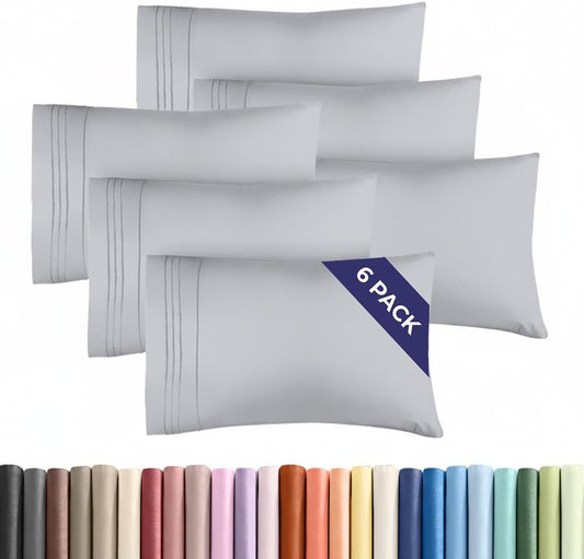 Queen Pillow Cases Set of 6 - Ultra Soft Hotel Quality Pillowcase Covers - Comfy, Cozy & Wrinkle Free - Shrink, Stain & Fade Resistant - Machine Washable Pillow Protectors - 6 Piece Set - Steel Blue
