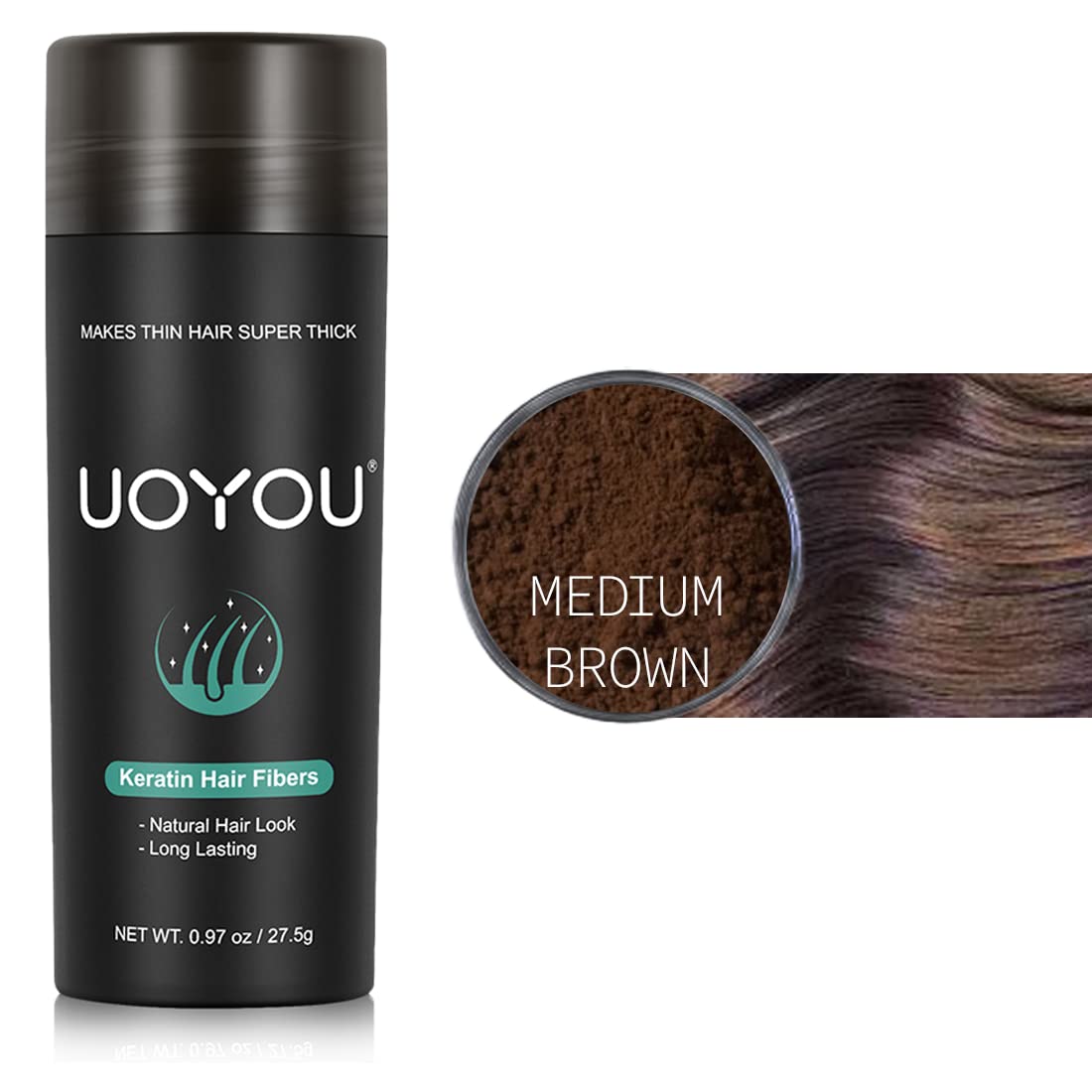 MEDIUM BROWN Hair Fibers for Thinning Hair 27.5g Bottle | Undetectable & Natural Keratin Hair Fibers Concealer for Hair Loss for Men and Women | Hair Building Fibres Powder [MEDIUM BROWN]