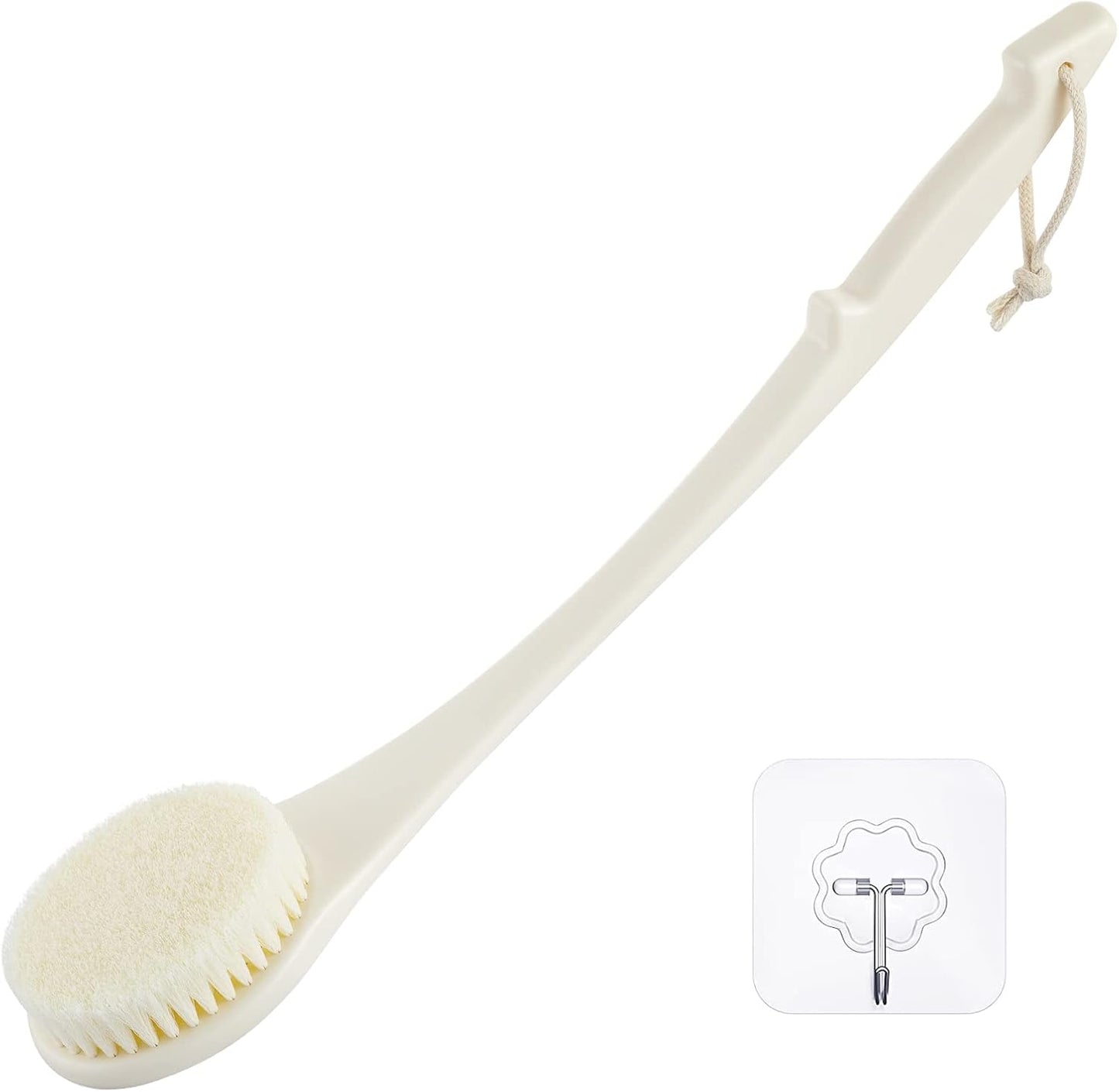 Body Back Scrubber – 17'' Long Handle Shower Brush, Anti-Mold Exfoliator for Dry & Wet Use, Deep Cleansing & Gentle Exfoliation for Smooth Skin – for Men, Women & Elderly (Cream White)