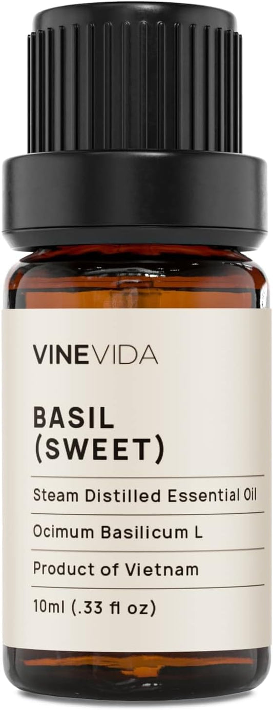 VINEVIDA Sweet Basil Essential Oil 10 mL - Undiluted Candle Oil Scent for DIY Candlemaking and Soap Making - Safe for Skin