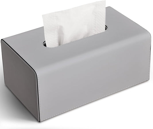 KINGFOM Tissue Box Cover, PU Leather Rectangular Tissue Box Holder with Magnetic Bottom Cover for Facial Tissues/Napkins, Office & Living Room Decor Box (Gray)