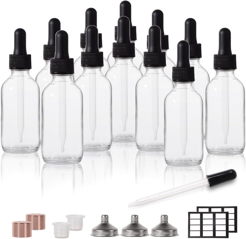 2oz Dropper Bottle, 12 Pack, Bright Oil Eye Dropper, Droppers for Oils, Leak Proof Travel Bottle