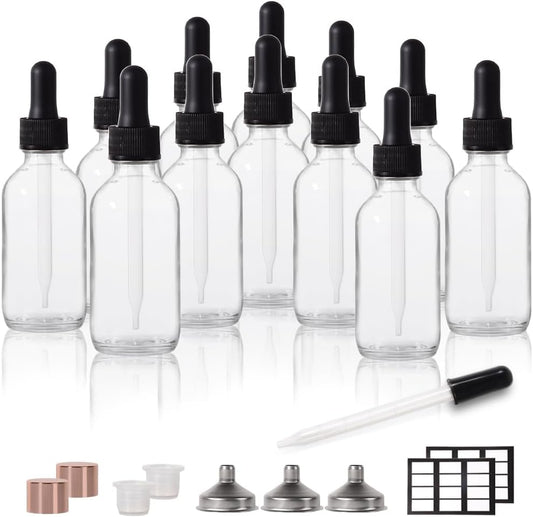 2oz Dropper Bottle, 12 Pack, Bright Oil Eye Dropper, Droppers for Oils, Leak Proof Travel Bottle