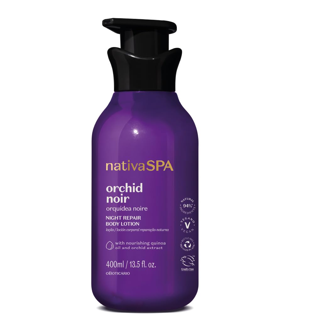 Nativa SPA by O Boticário, Orchid Noir Moisturizing Body Lotion, Fragranced Skin Hydration with Purified Quinoa Oil Drops, 13.5 Ounce (400ml)
