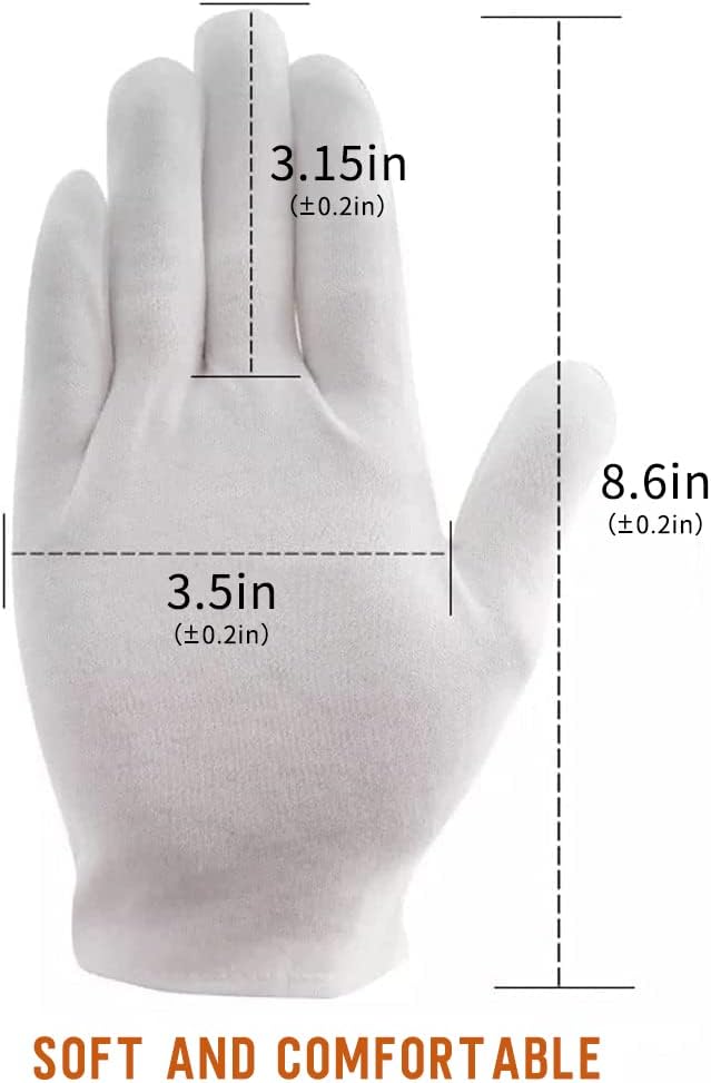 48Pcs White Gloves, 24 Pairs Soft Cotton Gloves， Hgminwarm White Cotton Gloves are Used for Cosmetics, Jewelry Coin Inspection, Inspection Gloves, Service Gloves. Stretchable Moisturizing Gloves