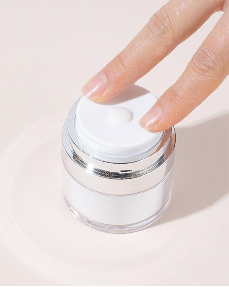 2 Pcs Airless Pump Jar, Refillable Cream Jar Vacuum Bottle Travel Size Empty Container for Cream and Lotion (2 x 1.7oz)