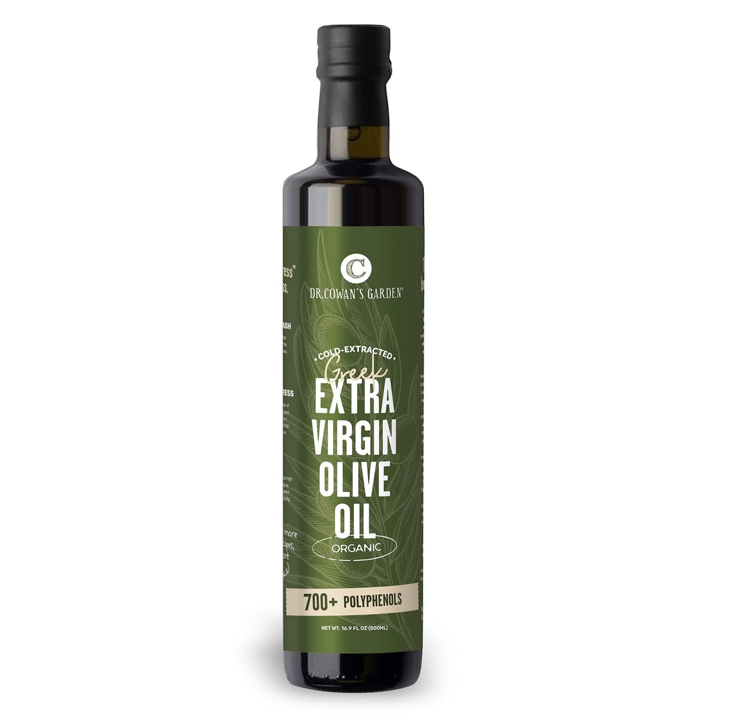 Dr. Cowan’s Garden 700+ Polyphenol Certified Organic Greek Extra Virgin Olive Oil - Single Estate Extra Virgin Olive Oil with Highest Polyphenols Sourced from Koroneiki Trees, Cold-Pressed, 16.9 FL Oz