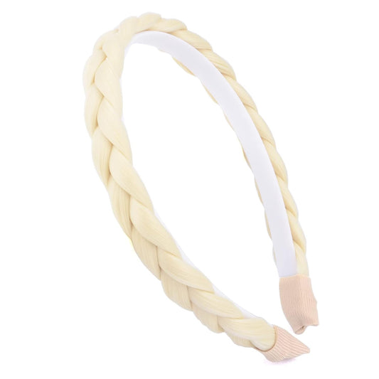 DIGUAN Width 0.6 inches Narrow Synthetic Hair Plaited Headband Braid With Teeth Hair Band Accessories for Women Girl (Thin-light blonde)