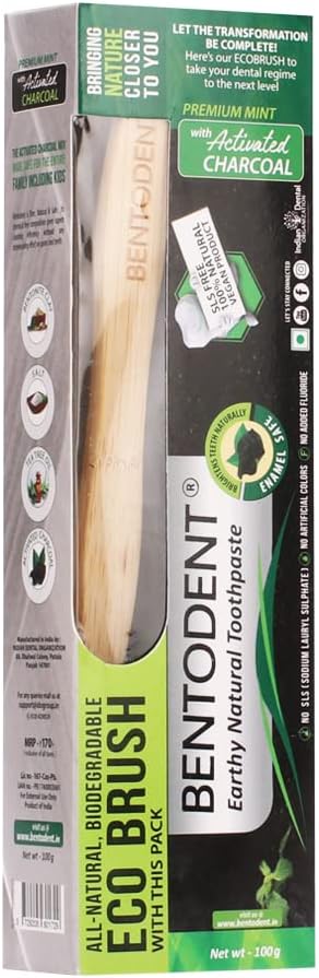 BENTODENT Fluoride Free Organic Charcoal Toothpaste with Bentonite Clay for Teeth Whitening- Natural Sensitive Teeth Whitening Toothpaste, Vegan, Travel