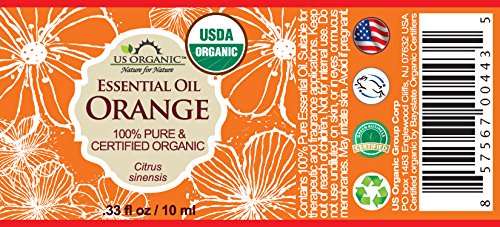US Organic 100% Pure Sweet Orange Essential Oil - USDA Certified Organic - 10 ml - w/Improved caps and droppers (More Size Variations Available)