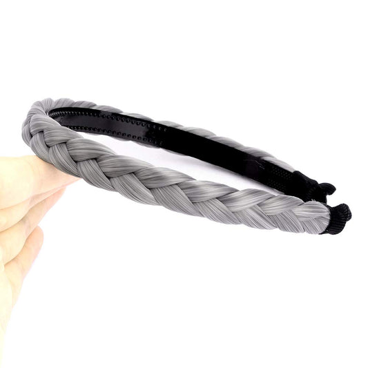 DIGUAN Width 0.6 inches Narrow Synthetic Hair Plaited Headband Braid With Teeth Hair Band Accessories for Women Girl (Smoky Gray)