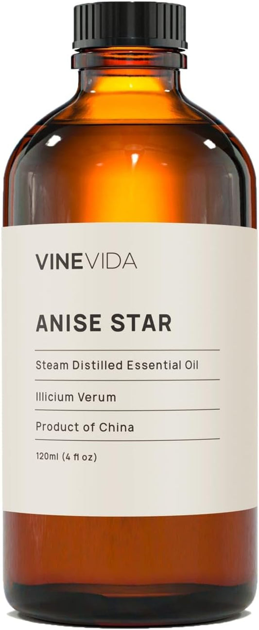 VINEVIDA Anise Star Essential Oil 4 oz - Undiluted Anise Star Oil 4 oz - Anise Star Candle Oil Scent - DIY Candle Scents for Candlemaking - Bulk Essential Oil for Soap Making Safe for Skin