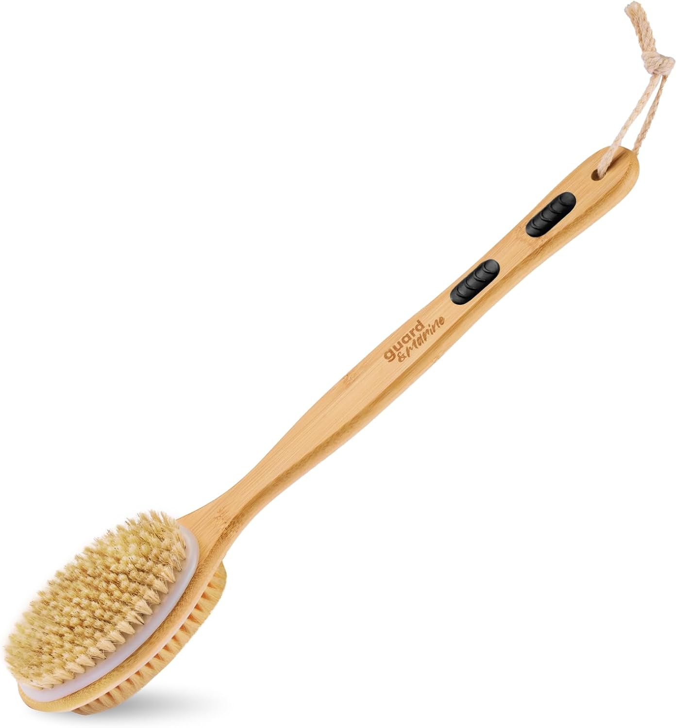 GUARD&MARINE Back Brush for Shower & Bath with Long Handle - Wooden Back Washer for Men & Women, Double-Sided Back & Body Scrubber & Scratcher, Perfect for Dry Massage & Showering for Adults & Seniors