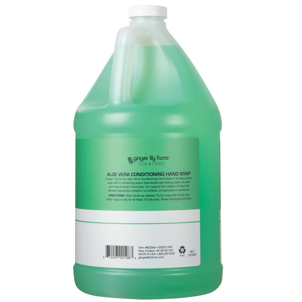 Ginger Lily Farms Club & Fitness Conditioning Liquid Hand Soap Refill, 100% Vegan & Cruelty-Free, Aloe Vera Scent, 1 Gallon (128 fl oz)