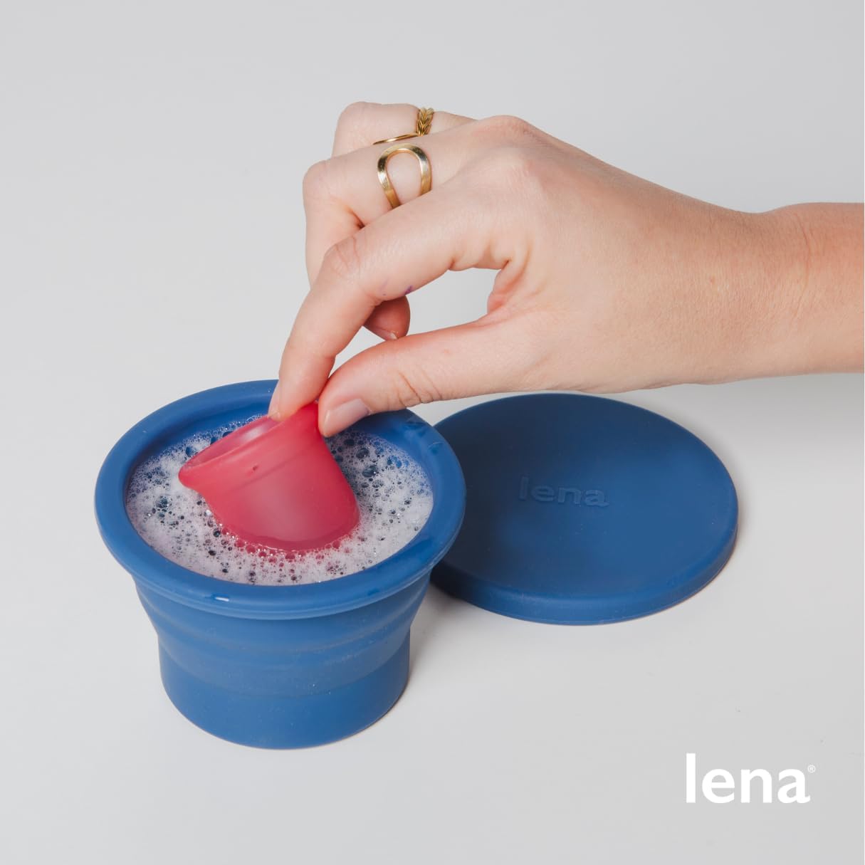 Lena Menstrual Cup Sterilizer Case, Compact, Collapsible Silicone Container for Cleaning Period Cup & Menstrual Disc, Travel, Home and Dorm, Menstrual Cup Cleaner, Feminine Care, Dark Blue