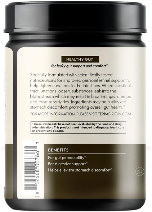 TERRA ORIGIN Healthy Gut Chocolate | 30-Servings with L-Glutamine, Zinc, Glucosamine, Slippery Elm Bark, Marshmallow Root and More!