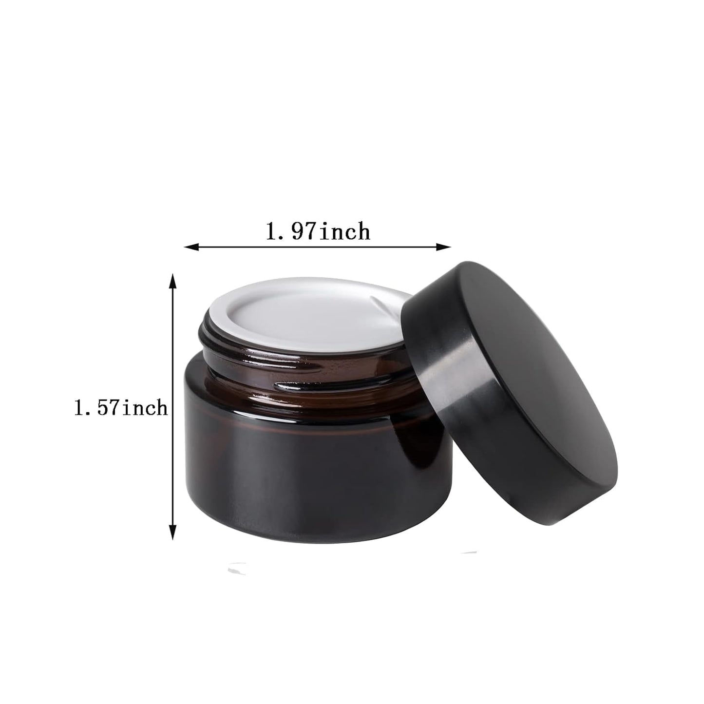 OverNews 4pcs 1oz Amber Glass Jar, Empty Cosmetic Lotion Containers,with Inner Liners,Black Lid, Spatula