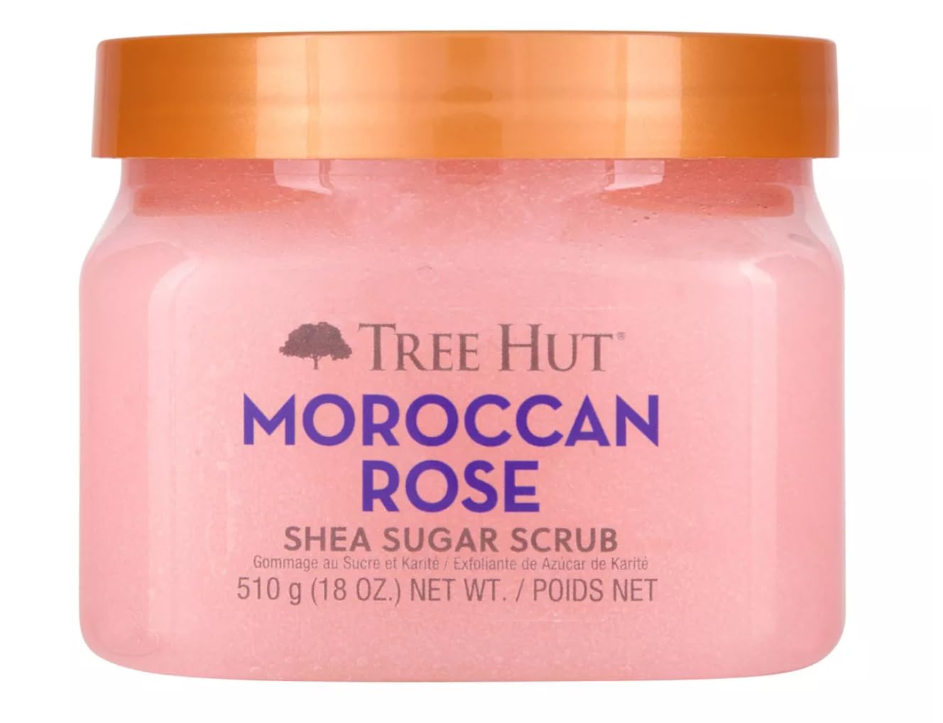 Tree Hut Moroccan Rose Shea Sugar Scrub, Exfoliating, Hydrating & Moisturizing Body Scrub with Shea Butter & Nourishing Essential Oils, Smooth & Soften Skin, 18 oz