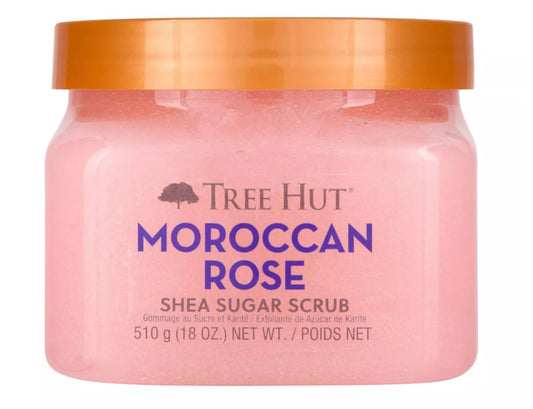 Tree Hut Moroccan Rose Shea Sugar Scrub, Exfoliating, Hydrating & Moisturizing Body Scrub with Shea Butter & Nourishing Essential Oils, Smooth & Soften Skin, 18 oz