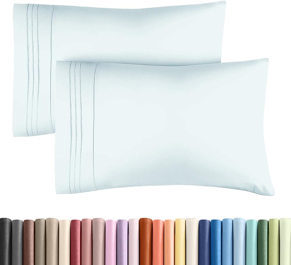King Standard Pillow Cases Set of 2 - Soft Hotel Quality Pillowcase Covers - Comfy, Cozy & Fade Free - Wrinkle Resistant - Machine Washable Pillow Protectors - 2 Piece Set - King Standard Ice Blue