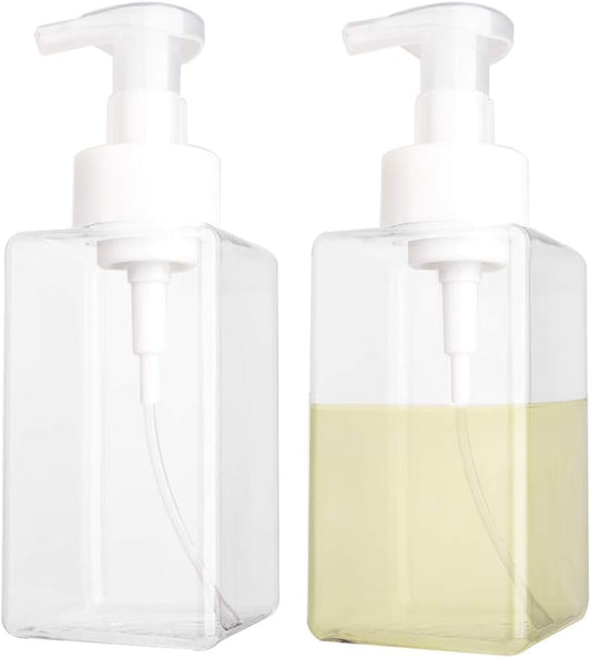 2 Pack Foaming Soap Dispenser 15oz Refillable Foam Liquid Hand Soap Empty Plastic Pump Bottle Container for Bathroom Vanities, Kitchen Sink, Hospital, Clinic, Clear 450ml