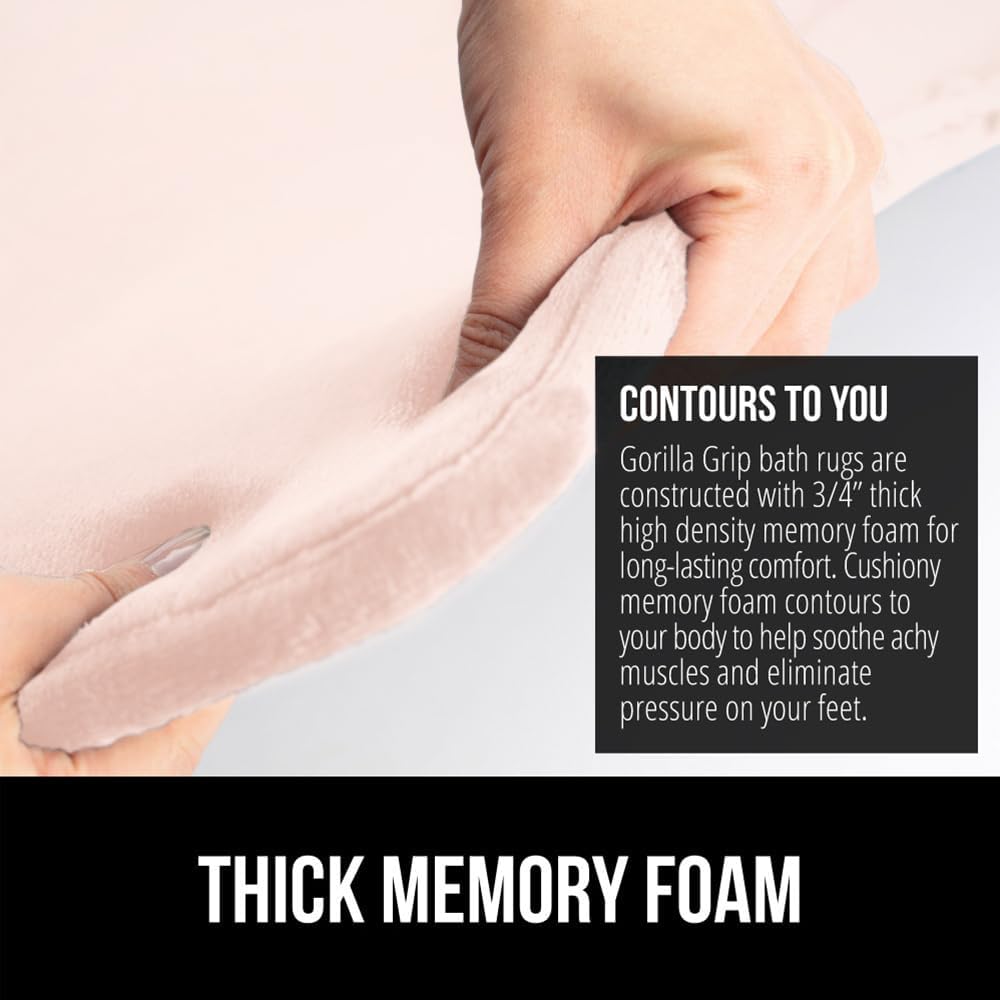 GORILLA GRIP Memory Foam Bath Mat, Soft Absorbent Velvet Bathroom Mats, Durable Dots on Underside, Machine Washable Bathmat, Carpet Rug Room Decor for Shower Tub Floor RV, 30x20 Rugs, Pink