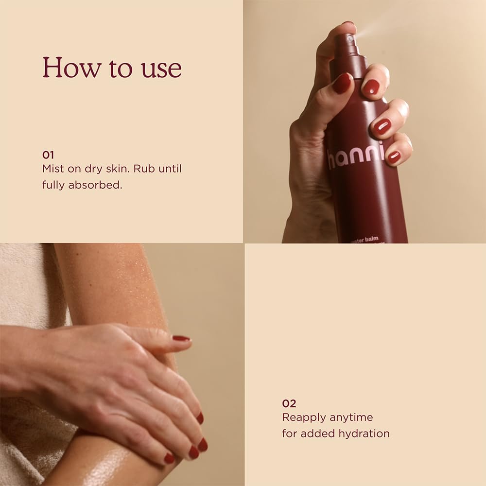 HANNI Water Balm Hydrating Body Mist, Moisturizer Spray with Hyaluronic Acid for All Skin Types, Lotion Replacement, 200 mL / 6.76 fl oz