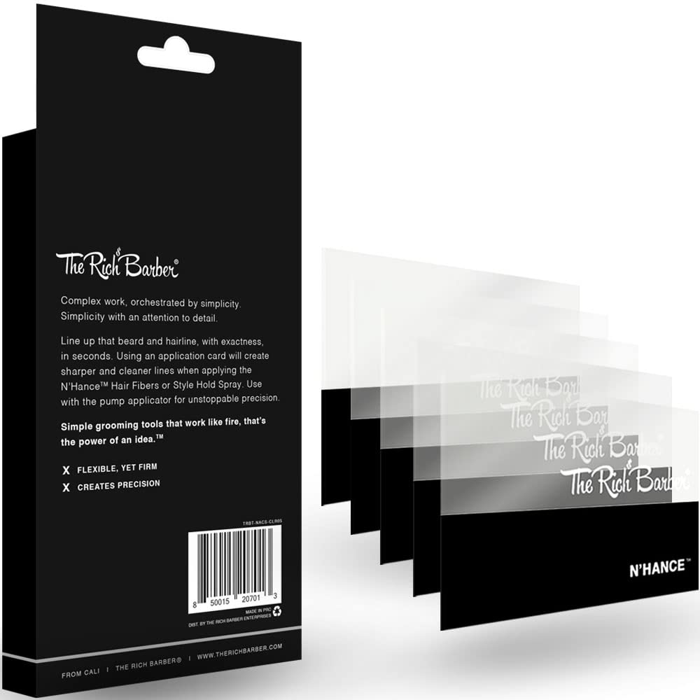 The Rich Barber N'Hance Hair Building Fiber Application Cards, 5 Pack - Hairline Line Up & Enhancement Applicator Tool - Works with All Hair Building Fibers - For Barbers & Personal Use