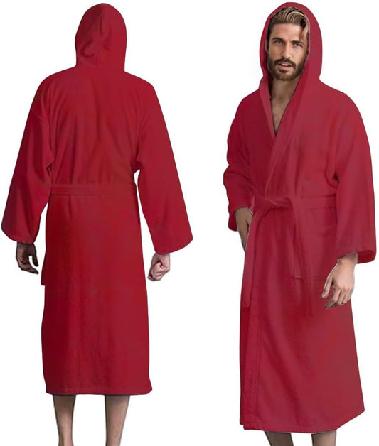 Men’s Hooded Bathrobe, 100% Cotton Terry Bathrobe, Spa Style Bath Robe, Absorbent Shower Robe, Lightweight Towel Bathrobes