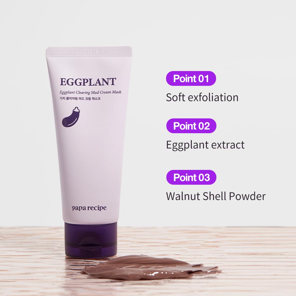 Papa Recipe Eggplant Mud Mask – Kaolin & Bentonite Clay for Pore Care & Gentle Exfoliation – Hydrating Korean Skincare with Cica