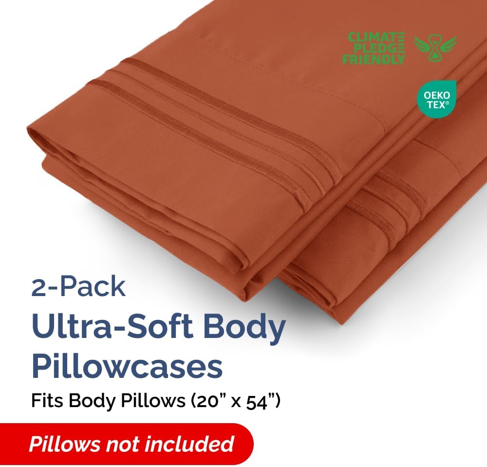 Long Pillowcases - Body Pillow Cover - Long Pillow Insert for Sleeping, Side Sleepers - Soft & Breathable Body Pillow Case with Envelope Enclosure - Comfy & Machine Washable - 20" x 54" (Terracotta)