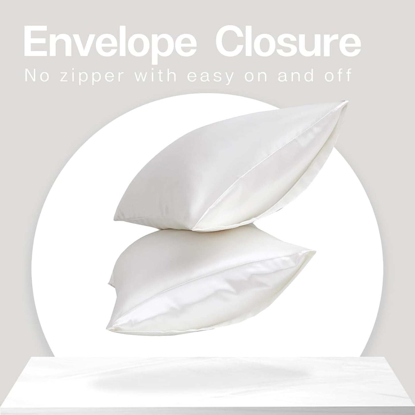 MR&HM Satin Pillowcase for Hair and Skin, Silk Satin Pillowcase 2 Pack, Standard Size Pillow Cases Set of 2, Silky Pillow Cover with Envelope Closure (20x26, Ivory)