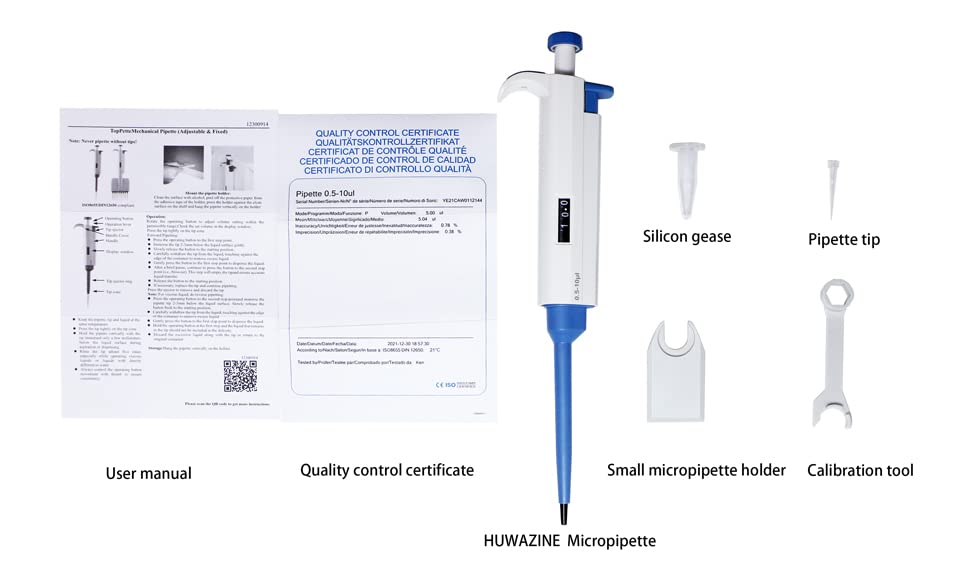 Micropipette kit, 0.5-10ul 10-100ul 100-1000ul, Adjustable Single Channel Pipette, 3 Pieces, Pipette Stand, 3 Racks of sterile Pipette Tips (SC Pipettors-3pcs-Set A)