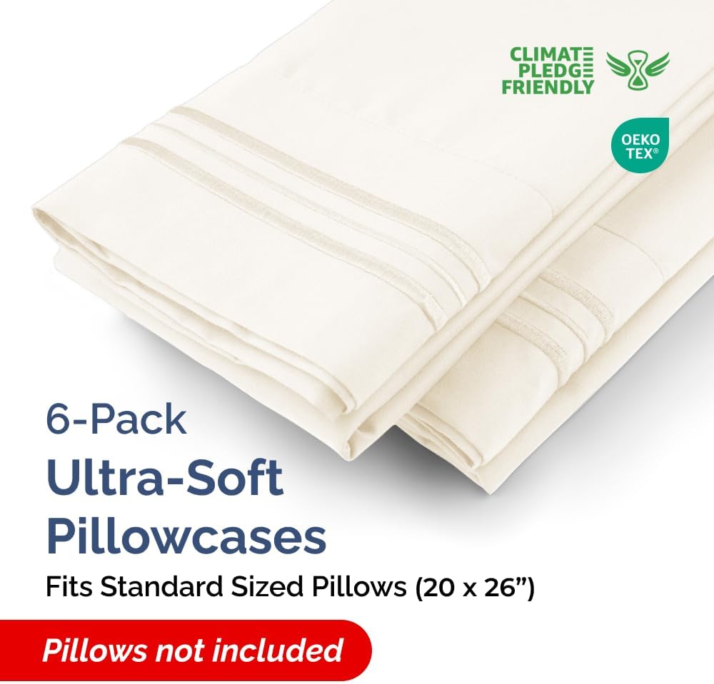 Standard Pillow Cases Set of 6 - Ultra Soft Hotel Quality Pillowcase Covers - Comfy, Cozy & Wrinkle Free - Shrink, Stain & Fade Resistant - Machine Washable Pillow Protectors - 6 Piece Set - Off White