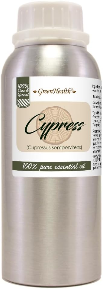 Cypress Essential Oil – 8 fl oz (237 ml) Aluminum Bottle w/Plug Cap – 100% Pure Essential Oil – GreenHealth