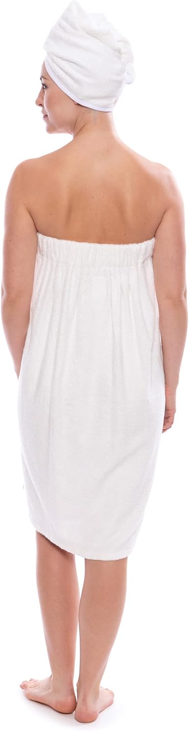 TexereSilk Women's Towel Wrap - Rayon Cotton Blend Spa Wrap Set (The Waterfall, Natural White, Large/X-Large)