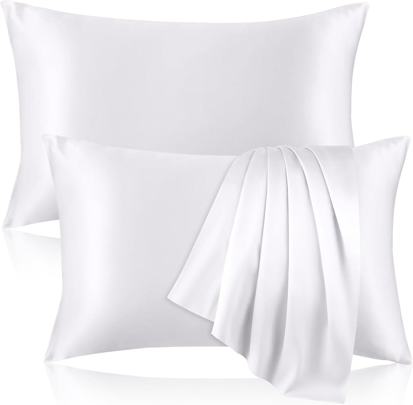 2 Pack 100% Pure Silk Pillowcase for Hair and Skin, Both Sides Mulberry Silk Pillowcases with Hidden Zipper, Cooling Pillowcase 19 Momme, 600 Thread Silk Pillow Cases Queen Size, White