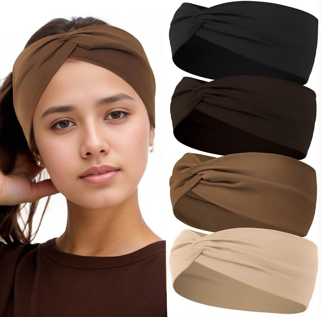 12-Pack Wide Stretch Headbands for Women - Non-Slip Extra Wide Turban Hair Bands for Workout, African Style, Sports & Daily Use (Breathable, All-Day Comfort) Color1 (Color2)
