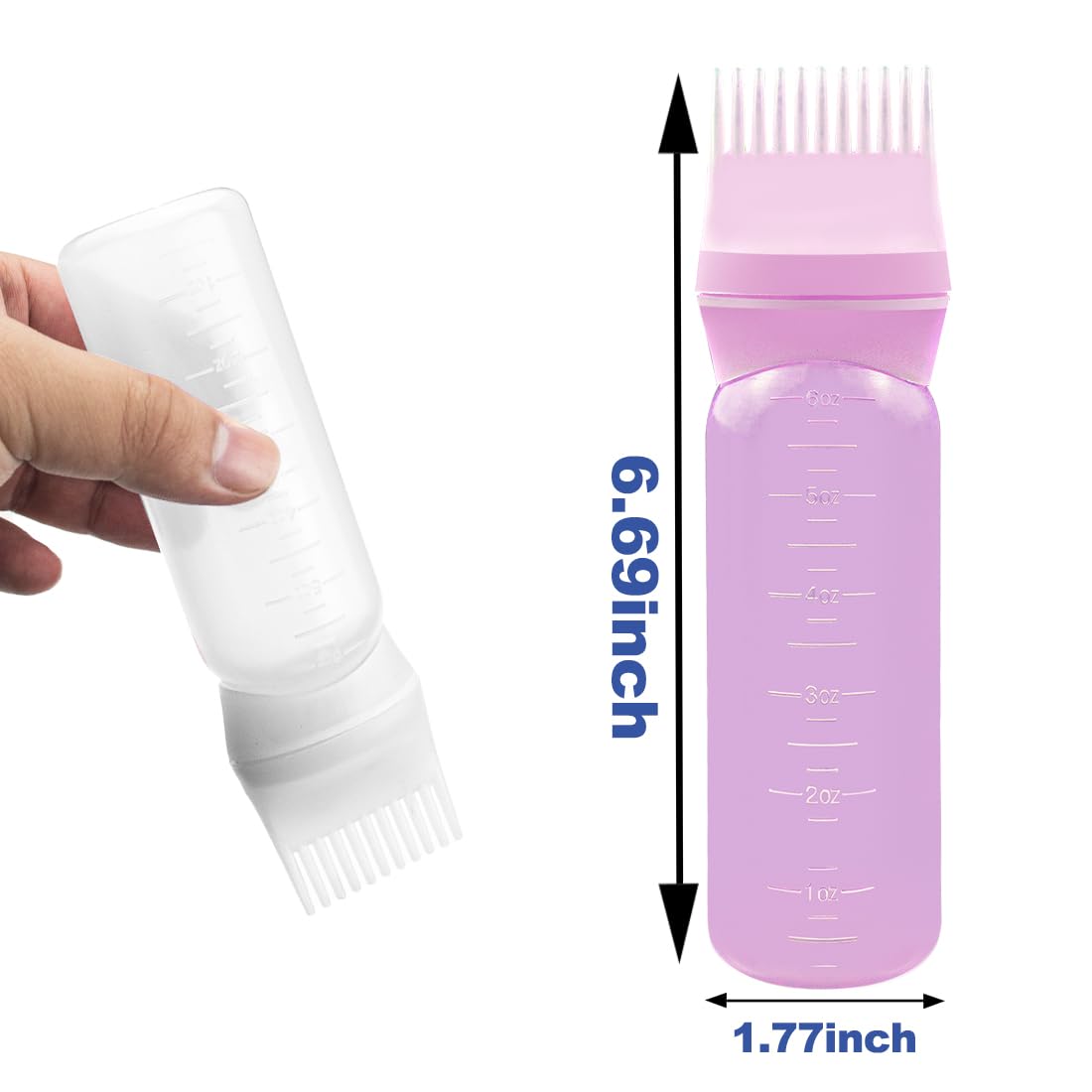 ELANE 4 Pcs Root Comb Applicator Bottle 6oz,Hair Oil Applicator Bottle for Hair,Oil Comb Applicator Hair Bottle Applicator for Hair Dye Shampoos Hair Salons Camping Traveling(white+pink)