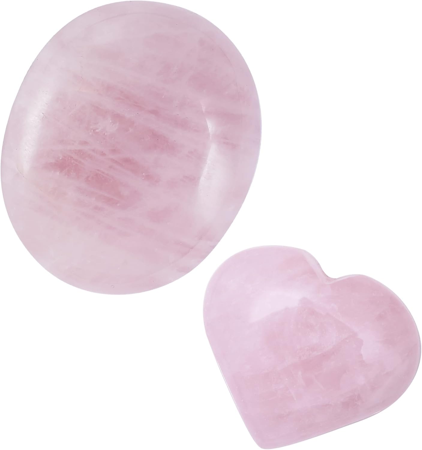 Crocon Rose Quartz Palm Stone (40 mm) & 1 Heart Stone feng Shui Healing Meditation Balance Chakra Reiki Charged Lovely Gift for her him Paperweight Centerpieces with Gift Box for Men Women.