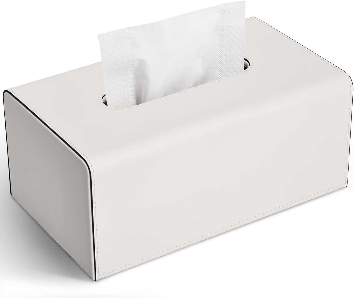 KINGFOM Tissue Box Cover, PU Leather Rectangular Tissue Box Holder with Magnetic Bottom Cover for Facial Tissues/Napkins, Office & Living Room Decor Box (Ivory White)