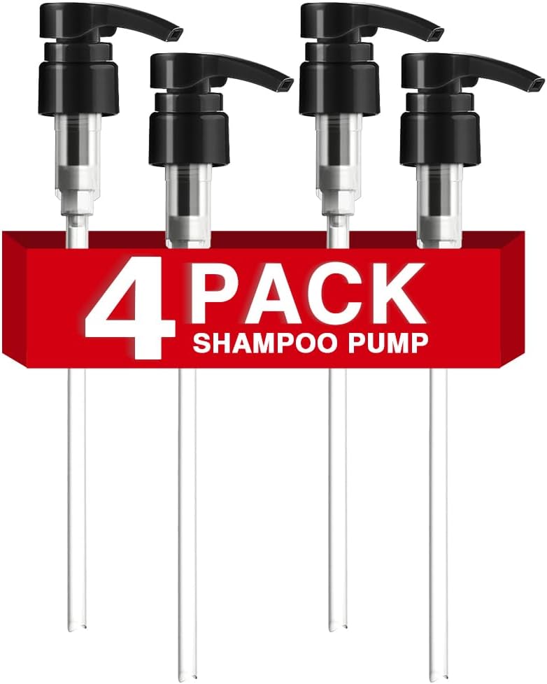 4-Pack Shampoo Pump for Liter 33.8 oz Shampoo and Conditioner, Pump Dispenser Fits Most Salon Brand Bottles with 1-inch Wide Opening, Black Replacement Pump for Hair Products, Body Wash, Lotion, Gel