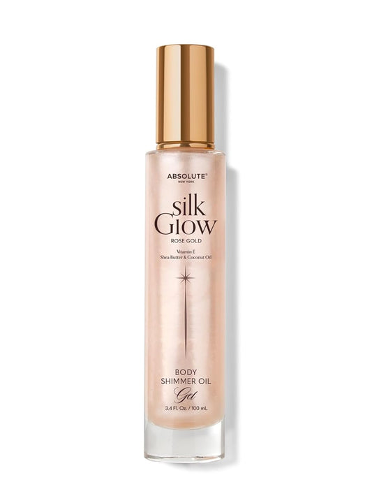 Absolute New York - Silk Glow Shimmer Mist Glow, Radiant, Shimmer Body & Face & Hair, Shea Butter, Coconut Oil, Vitamin E (SBGS04 Rose Gold Oil Gel, 3.4 fl oz)