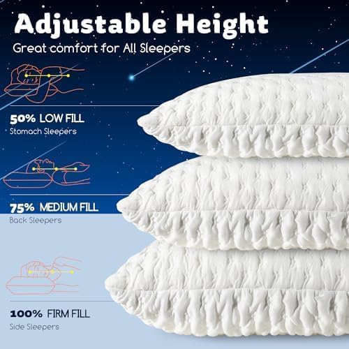 Cooling Side Sleeper Pillow for Neck and Shoulder Pain, Luxury Shredded Memory Foam Curved Bed Pillows for Sleeping Set of 1- Adjustable Standard Size- Washable Cover Original White