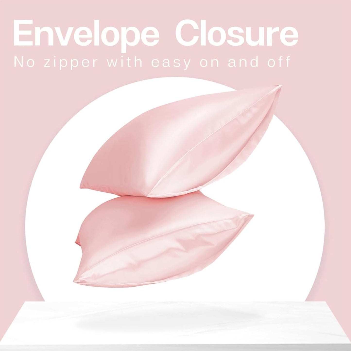 MR&HM Satin Pillowcase for Hair and Skin, Silk Satin Pillowcase 2 Pack, Queen Size Pillow Cases Set of 2, Silky Pillow Cover with Envelope Closure (20x30, Light Pink)