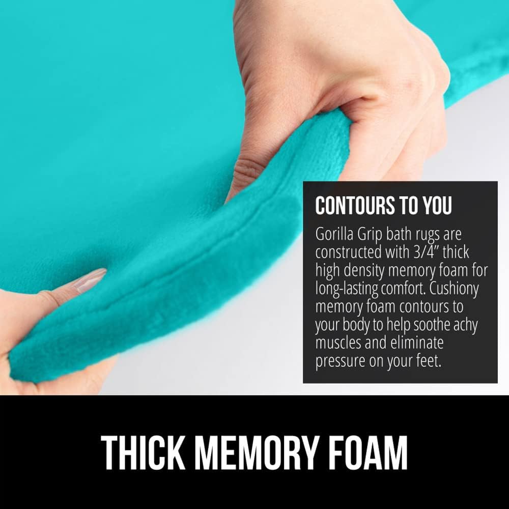 GORILLA GRIP Memory Foam Bath Rugs, Soft Absorbent Velvet Bathroom Mats, Durable Dots on Underside, Machine Washable Bathmat, Carpet Rug Room Decor for Shower Floor, 30x20 Mat, Turquoise