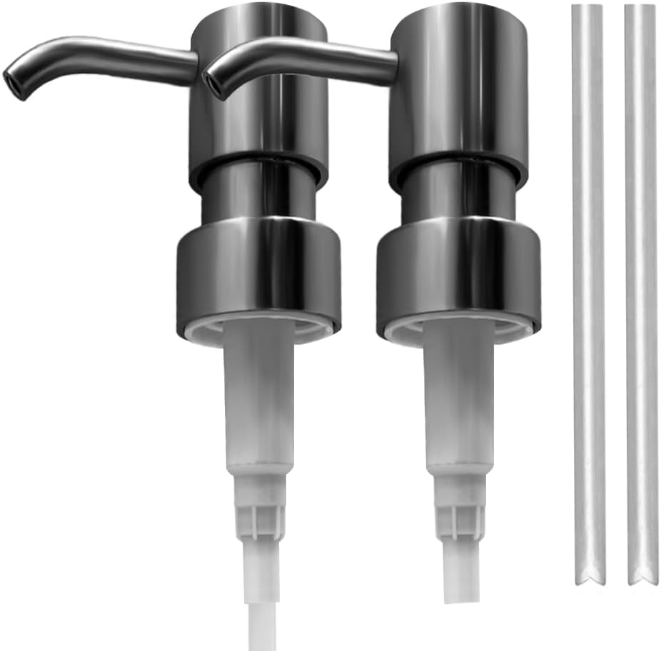 Soap Pump Replacement, Hand Soap Dispensers Pump for Bathroom, Replacement for Round 1.1in (28 mm) Neck Bottles,Rust Proof&Leak Proof for Soap Lotion Bottle Upcycling (Silver, 2 Pack)