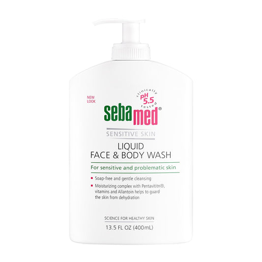 SEBAMED Paraben-Free Liquid Face and Body Wash with Pump pH 5.5 Dermatologist Recommended Mild Hydrating Cleanser for Sensitive Skin 13.5 Fluid Ounces (400 Milliliters)